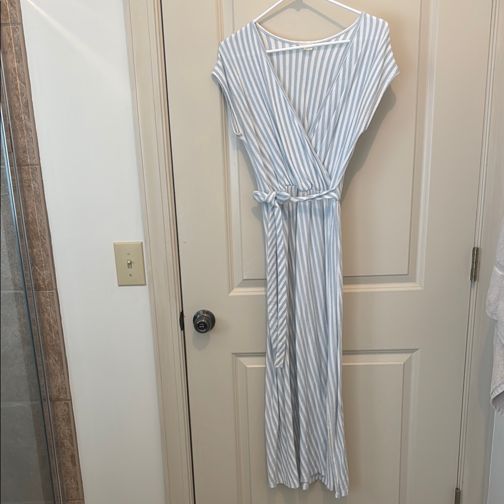 Blue and White Striped Wrap Dress